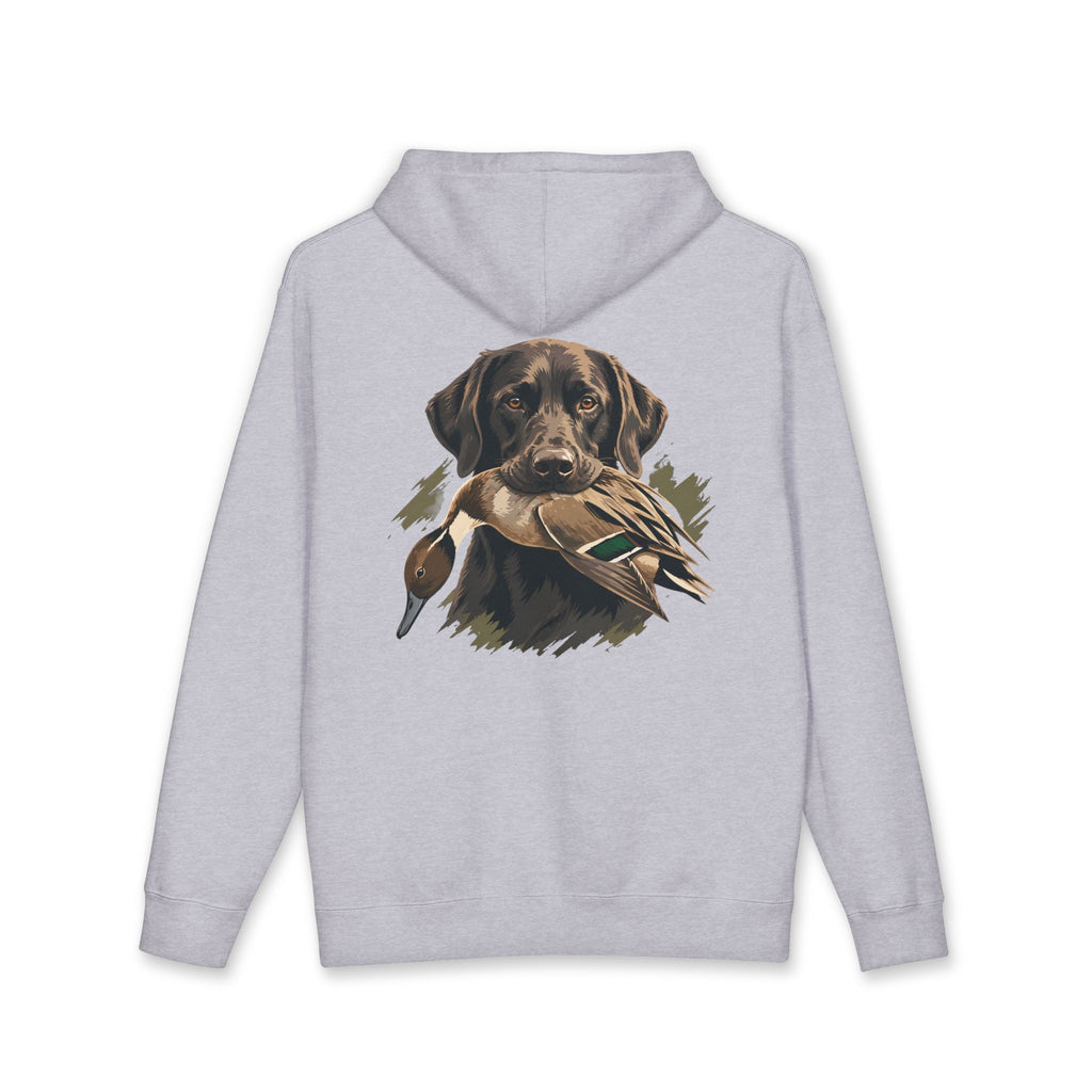 Hoodie — Chocolate Lab Retriever with Duck Decoy Hunting Design