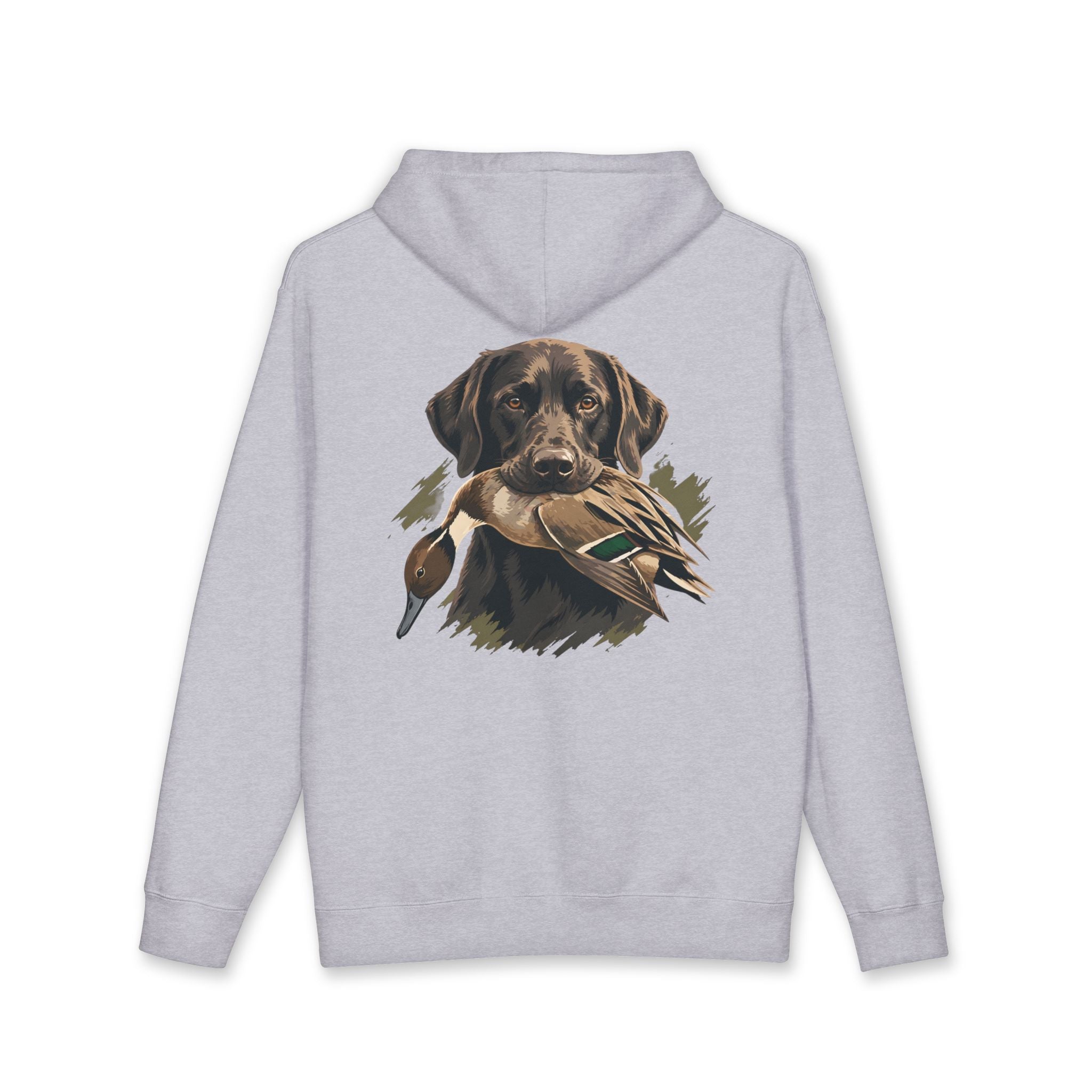 Hoodie — Chocolate Lab Retriever with Duck Decoy Hunting Design