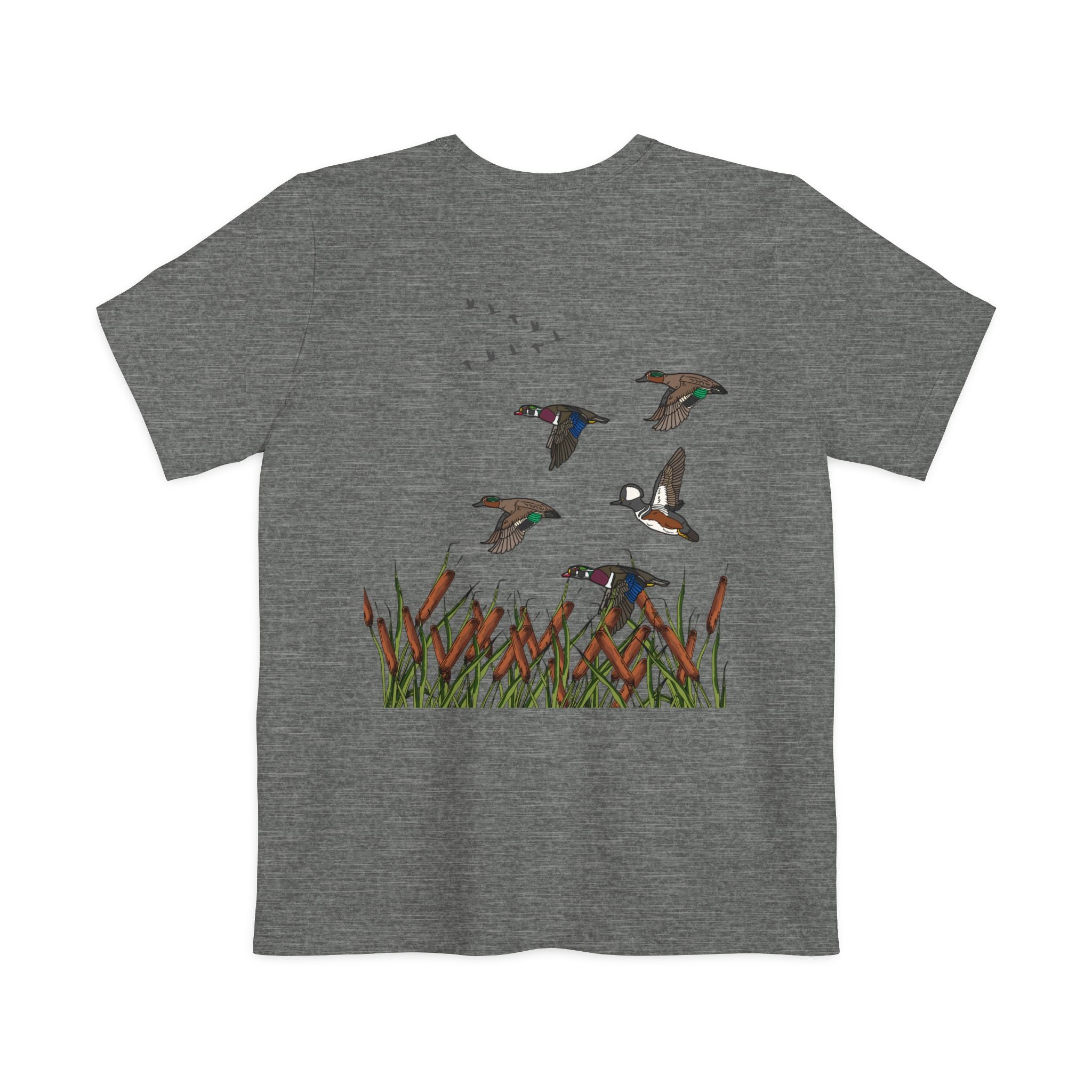 Pocket T-Shirt — Vintage Duck Marsh Graphic Tee (Cattails & Flying Ducks)
