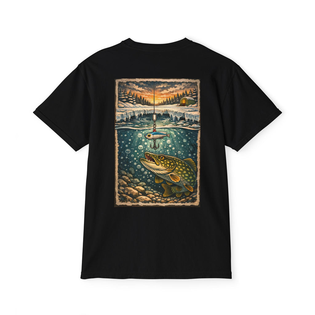 Fishing Pocket T-Shirt — Ice fishing Lake Art Tee