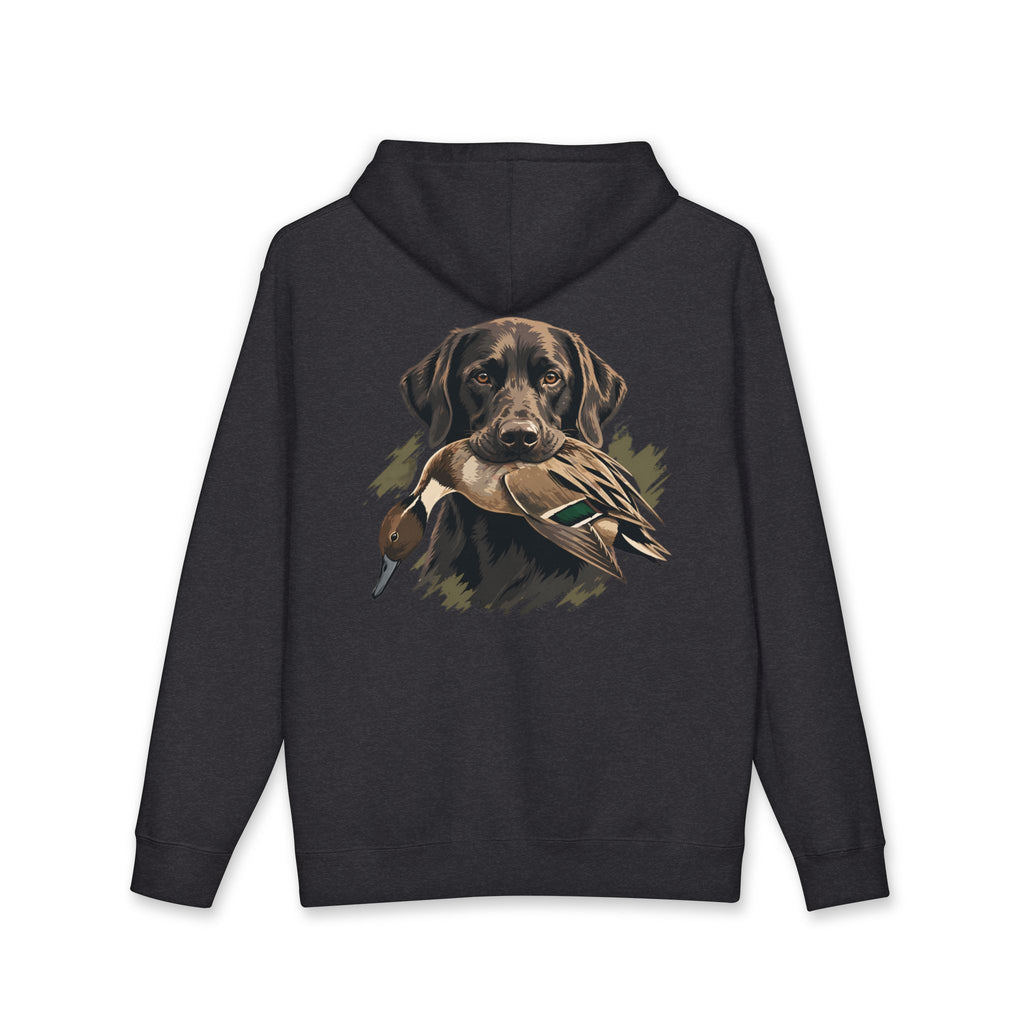 Hoodie — Chocolate Lab Retriever with Duck Decoy Hunting Design