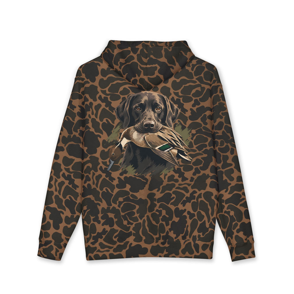 Hoodie — Chocolate Lab Retriever with Duck Decoy Hunting Design