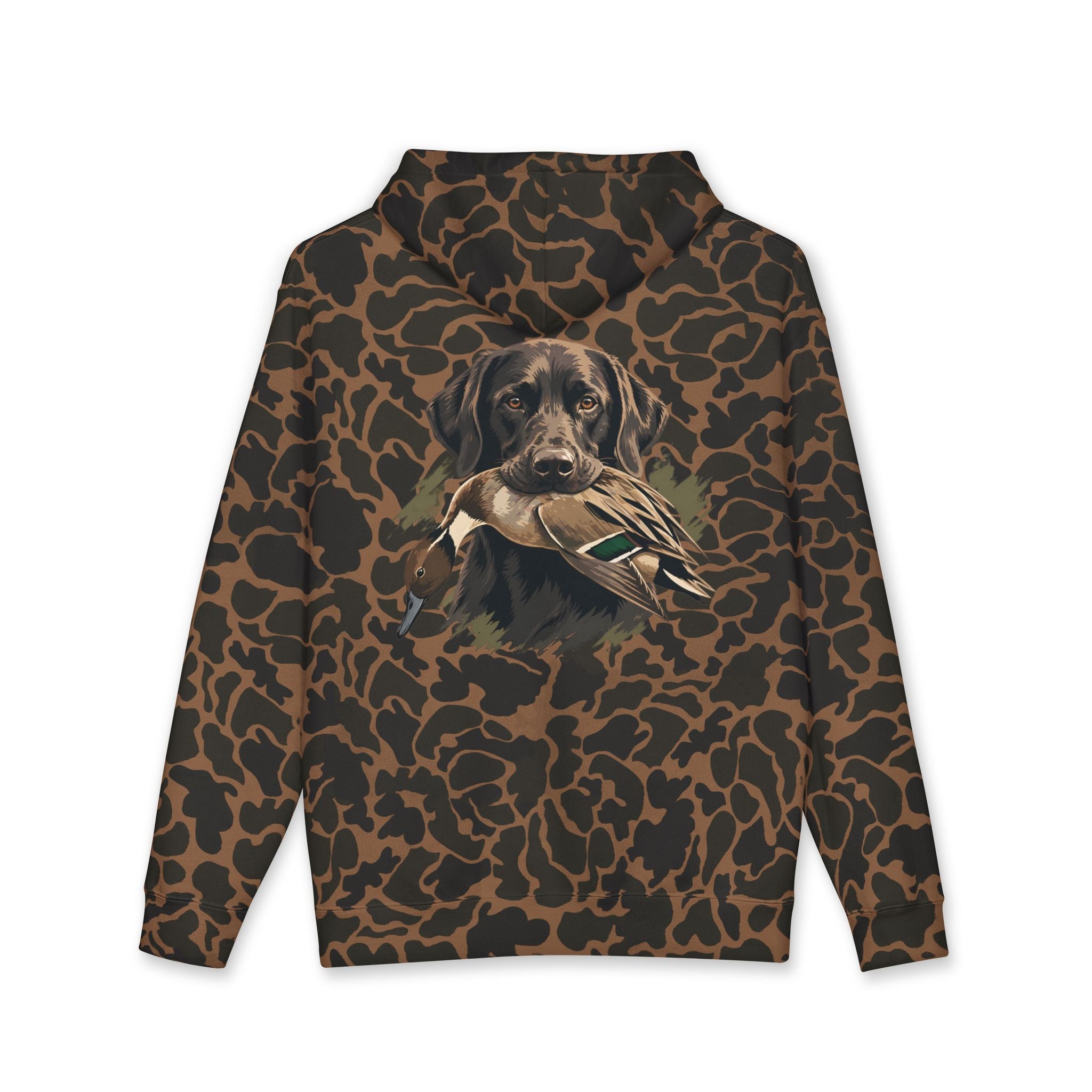 Hoodie — Chocolate Lab Retriever with Duck Decoy Hunting Design
