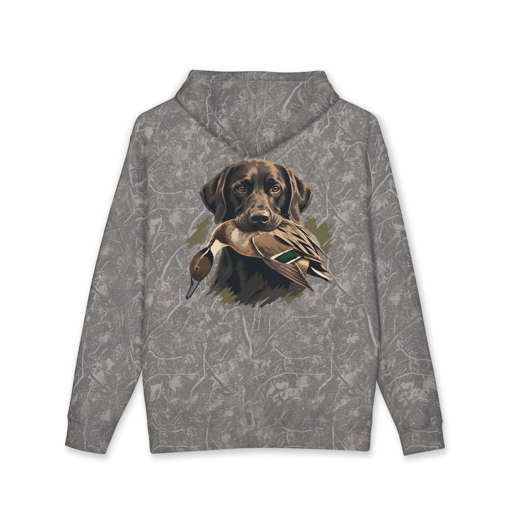 Hoodie — Chocolate Lab Retriever with Duck Decoy Hunting Design