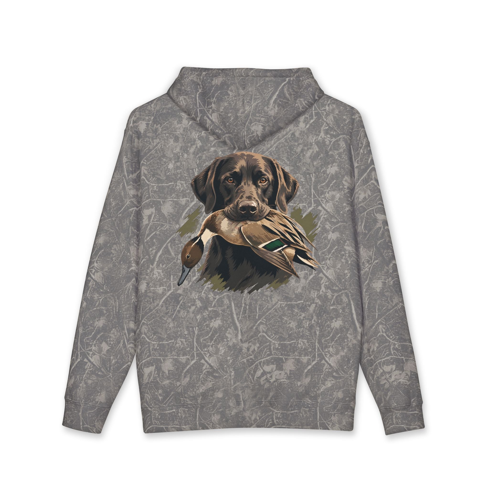 Hoodie — Chocolate Lab Retriever with Duck Decoy Hunting Design