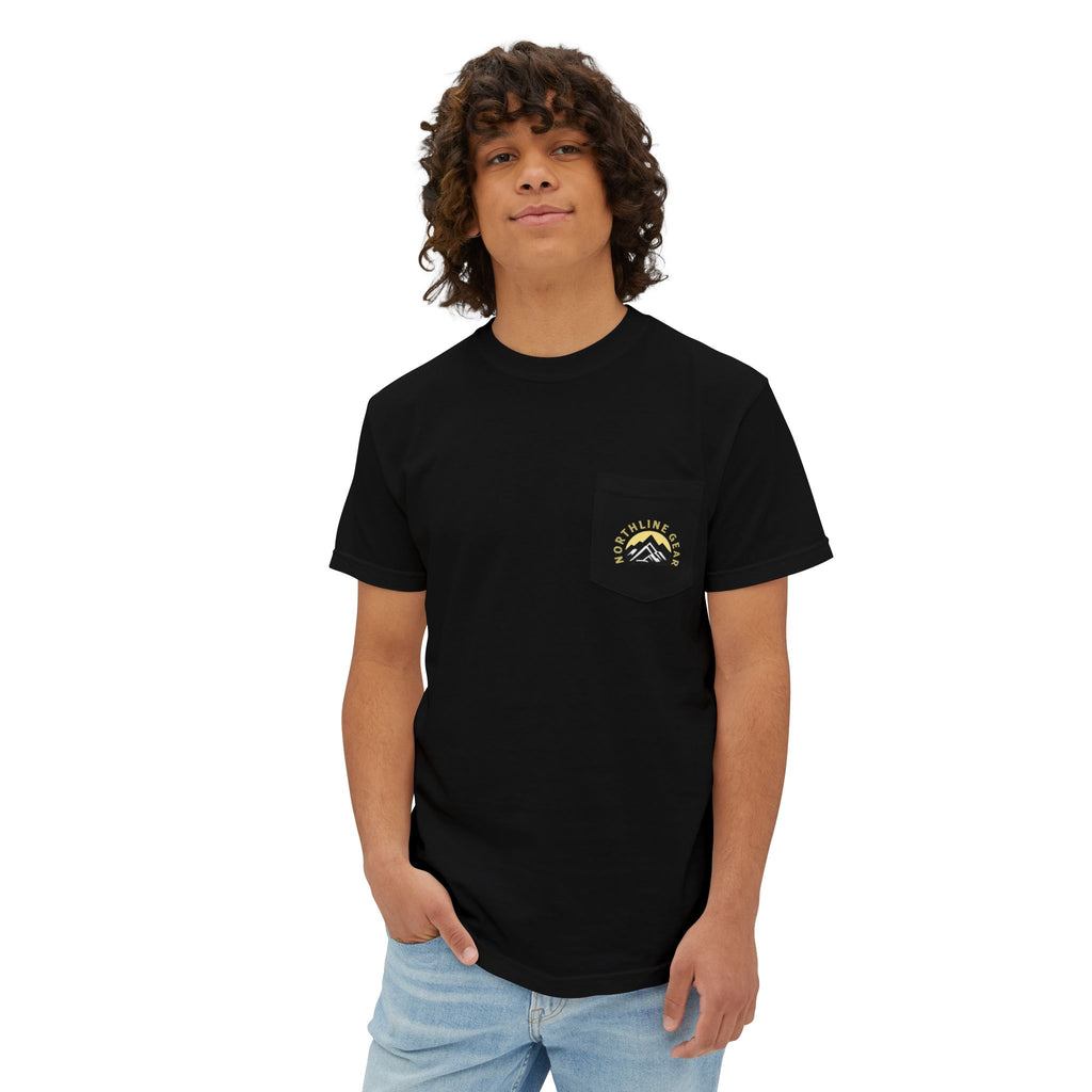 Fishing Pocket T-Shirt — Ice fishing Lake Art Tee