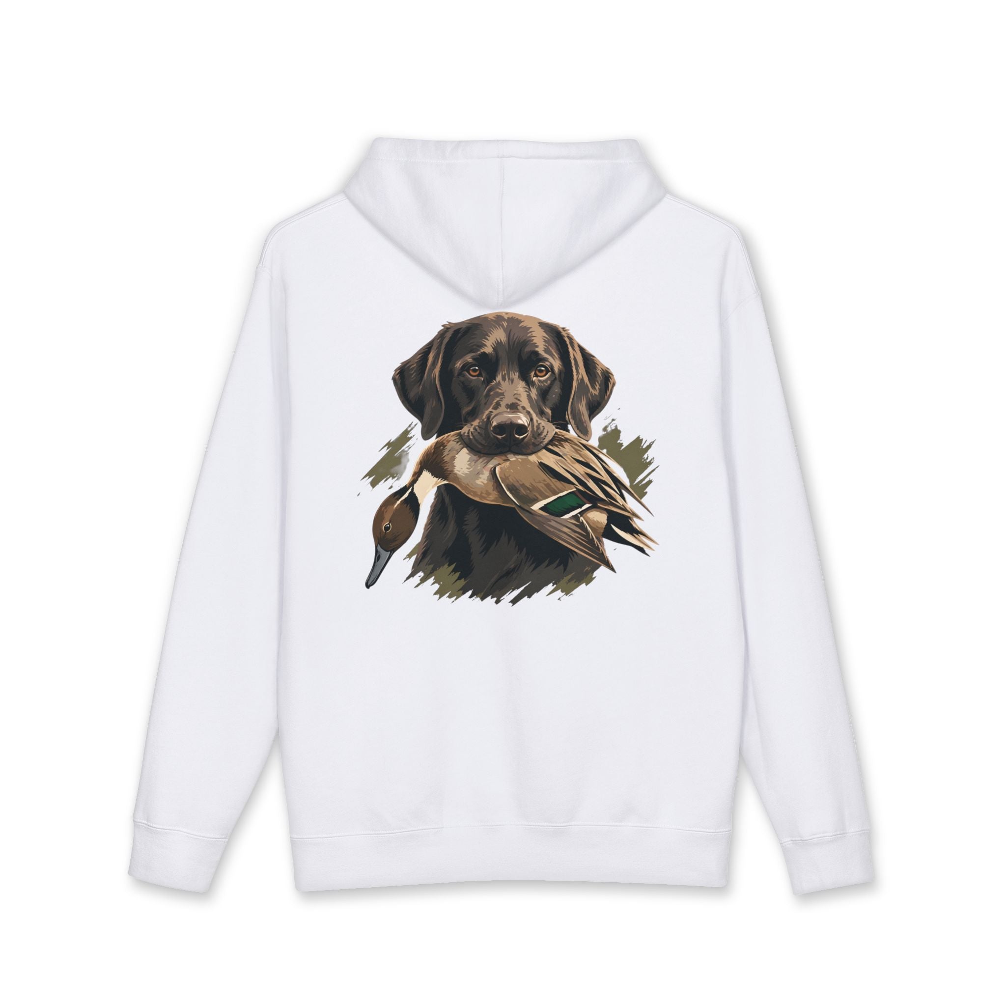 Hoodie — Chocolate Lab Retriever with Duck Decoy Hunting Design