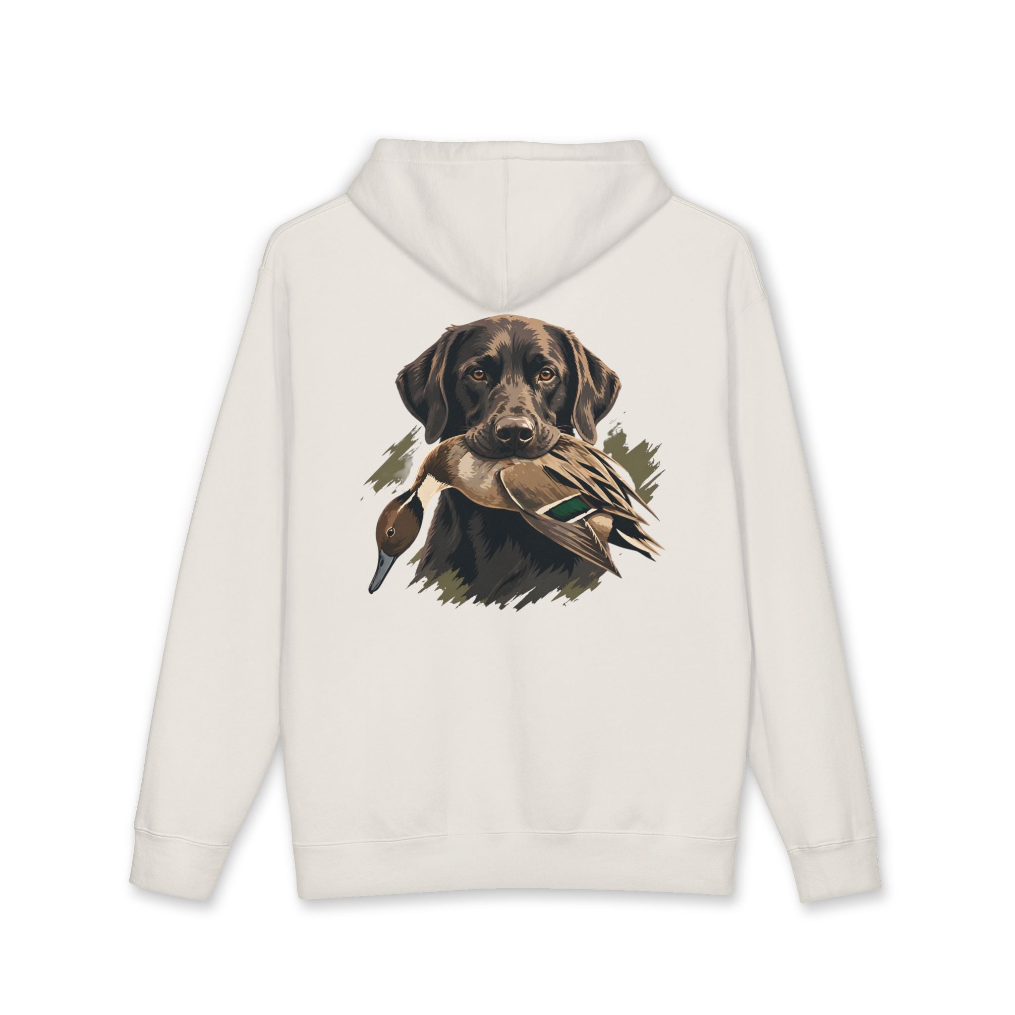 Hoodie — Chocolate Lab Retriever with Duck Decoy Hunting Design