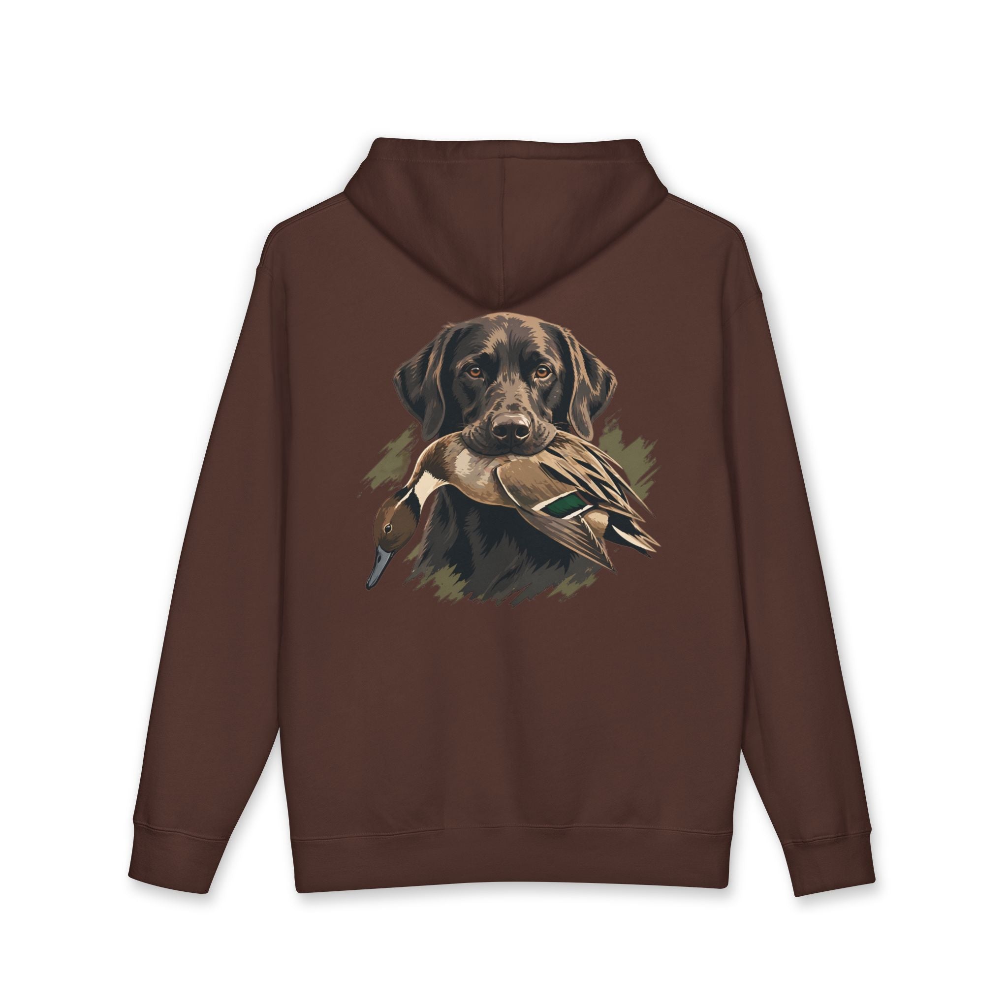 Hoodie — Chocolate Lab Retriever with Duck Decoy Hunting Design