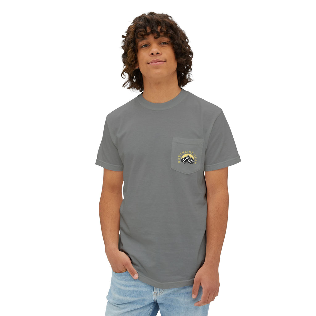 Fishing Pocket T-Shirt — Ice fishing Lake Art Tee