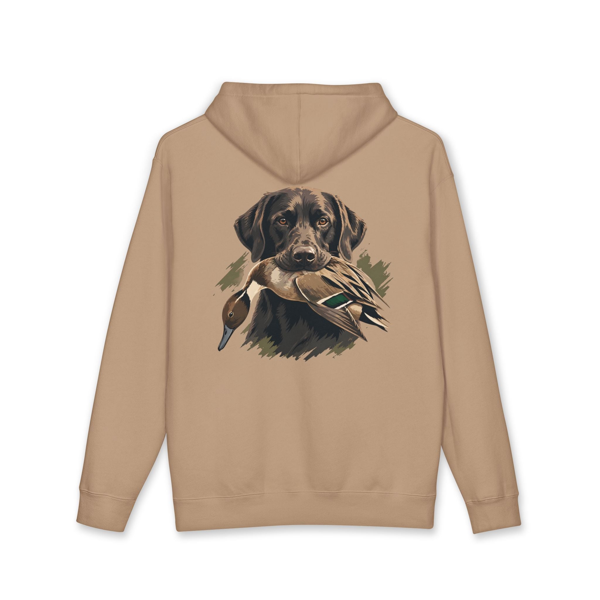 Hoodie — Chocolate Lab Retriever with Duck Decoy Hunting Design